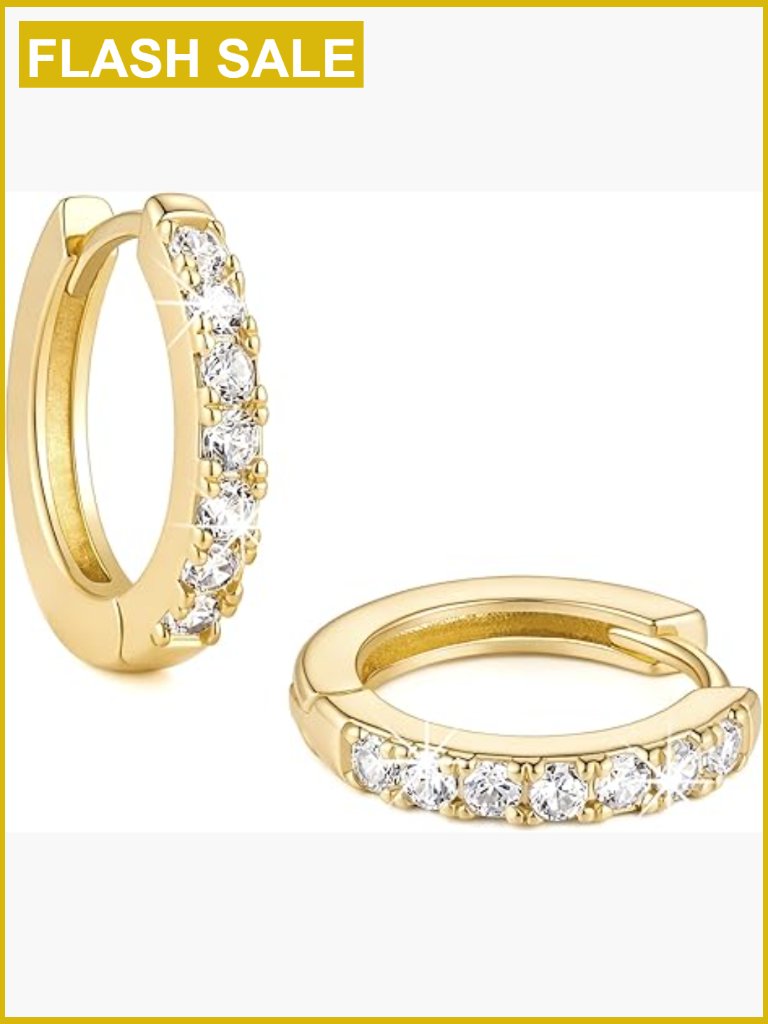 Gold Hoop Earrings For Women Cz Sparkle 6 Sizes Paddle Back